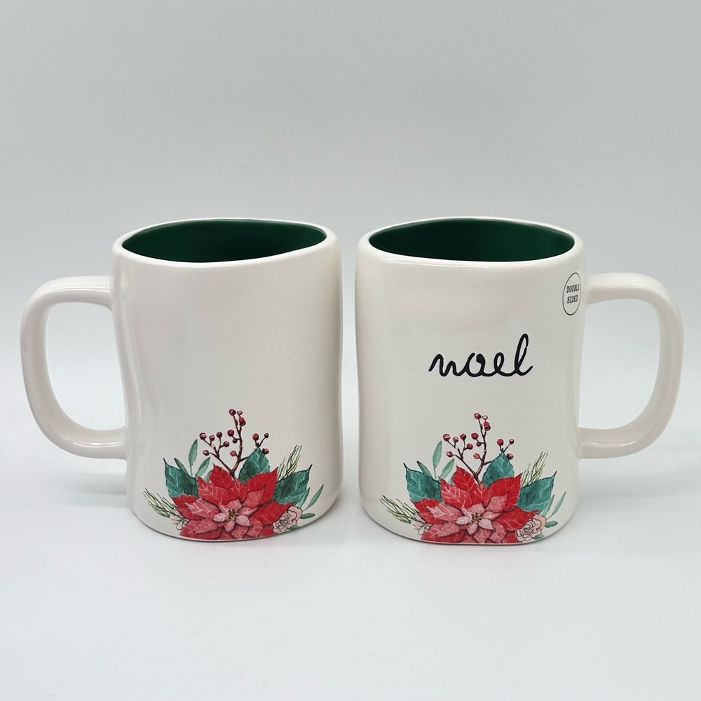 Rae Dunn NOEL Ceramic Mug - double sided - green interior